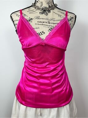 Trac Hot Pink Satin Lace-Trim Cami